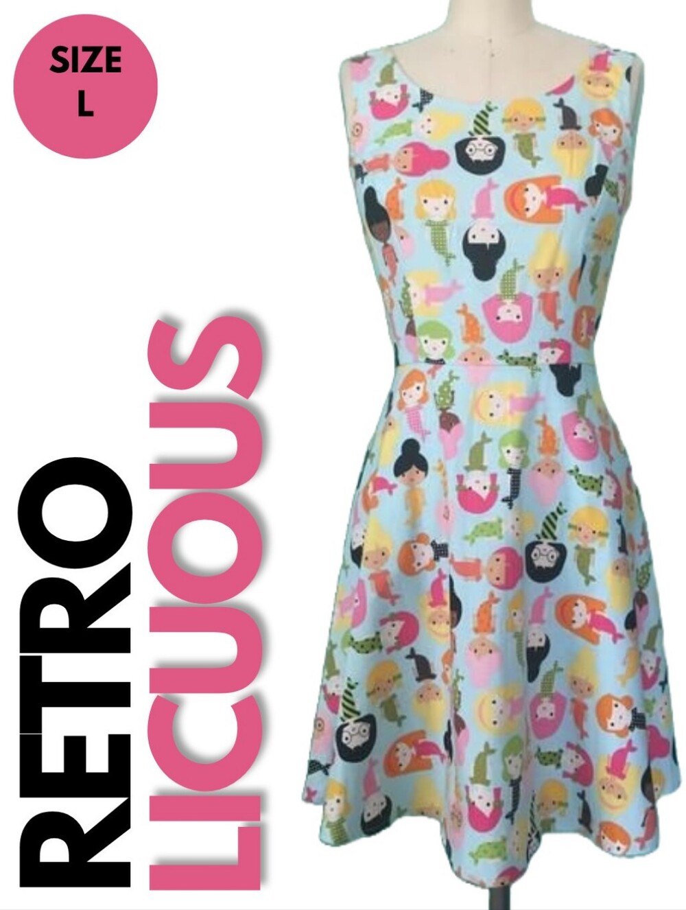 NWT Retrolicious Mermaid Print Skater Dress Size L